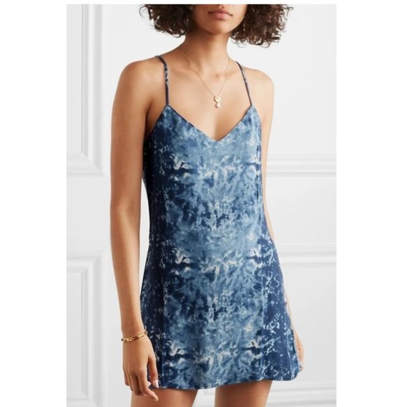 Reformation Seville Tie-Dyed Georgette Mini Dress / Size XS / Blue White - Picture 2 of 9